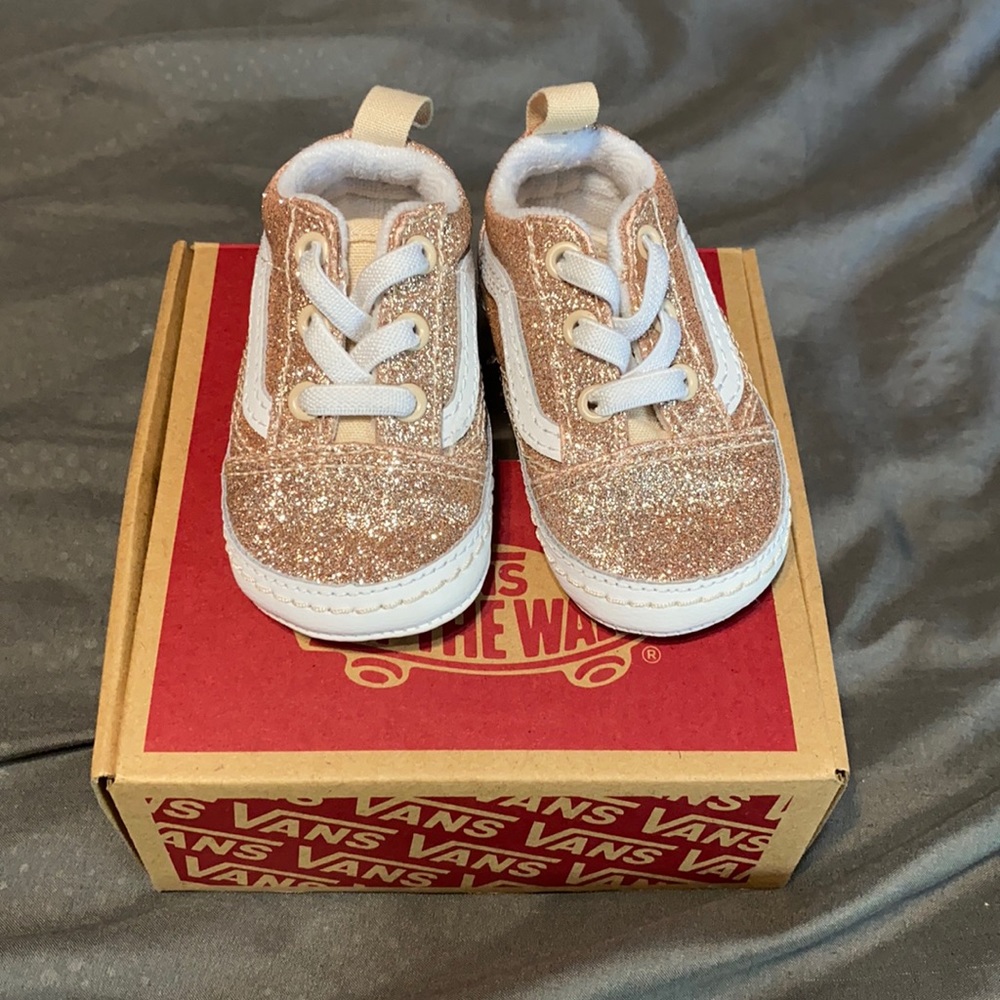 VANS INFANT BABY GIRL OLD SKOOL GLITTER CRIB SHOES